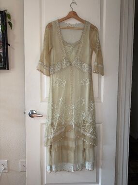 Nataya Victorian Lux Lace in Nude and Mint - Romantic Vintage Inspired - Size S